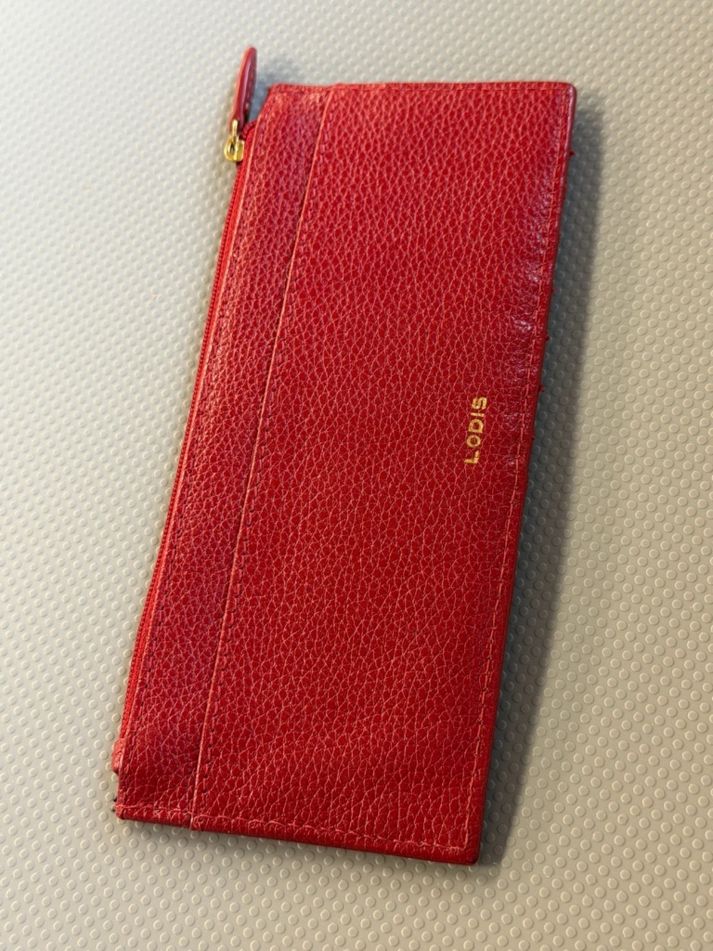 Lodis Red Leather Long Stacker Slim Wallet with Zip Pocket and Snap Strap - Picture 3 of 7